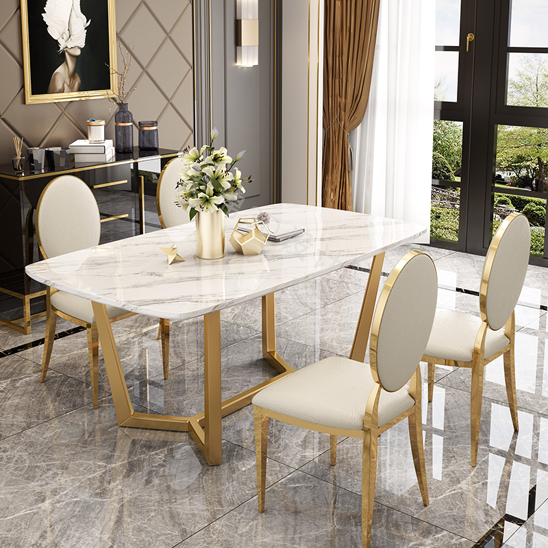 Poetry Imei Nordic Light Extravagant Marble Table Size Family Rear Modern Minima Stainless Steel Dining Table And Chairs Combination