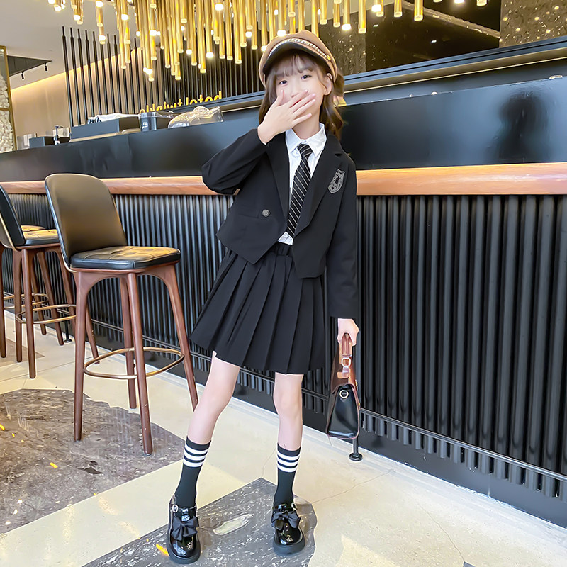 Girls Dress Spring Clothing 2023 New Children's Spring Han - Ed Ocean Gas College Wind Three Pieces Dress