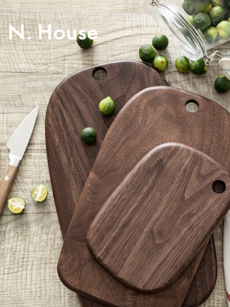N House Black Walnut Cutting board Household solid wood Whole wood Cutting board Small dormitory Fruit cutting board Gourmet bread board