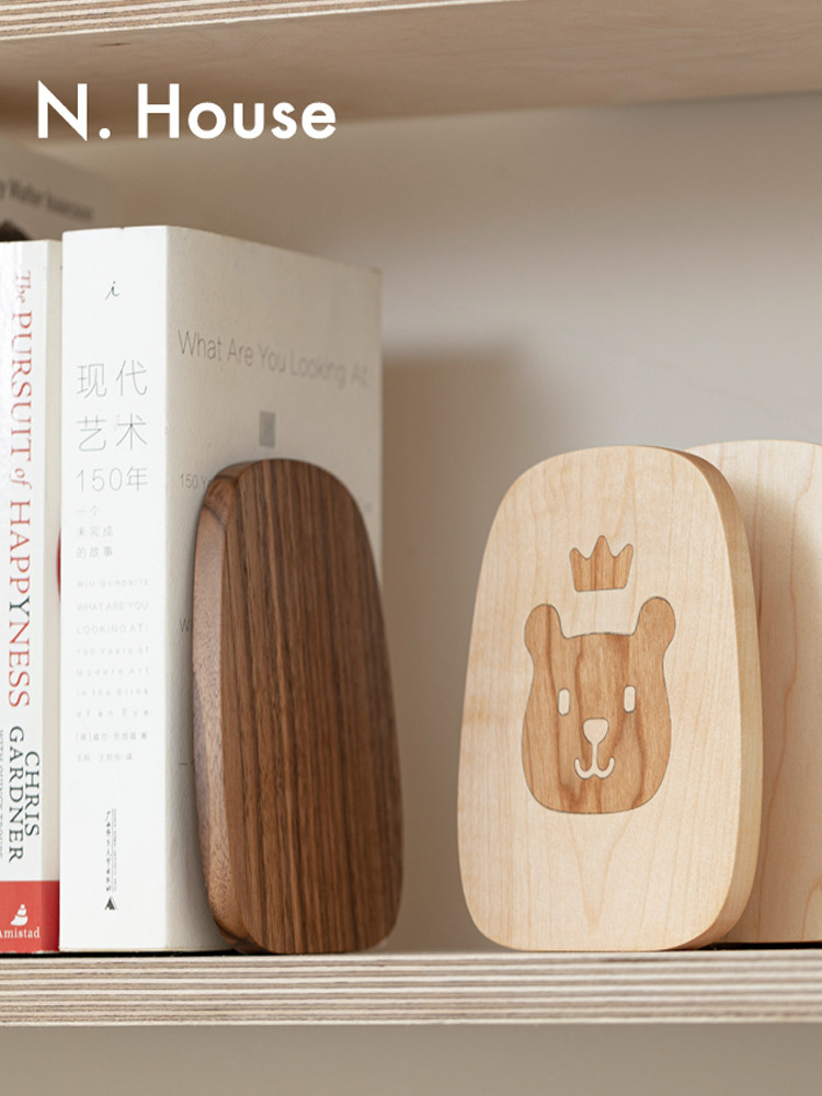 N House Book stand Solid wood cute cartoon creative book holder Book holder Book stopper Desk Face book stand Desk