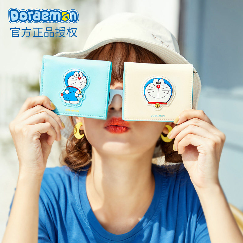 Doraemon wallet female small ultra-thin simple cute student leather card bag mini short wallet coin purse