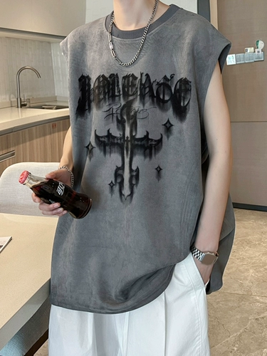 Летний жилет, футболка без рукавов, в американском стиле, свободный крой, короткий рукав