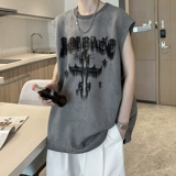 Летний жилет, футболка без рукавов, в американском стиле, свободный крой, короткий рукав