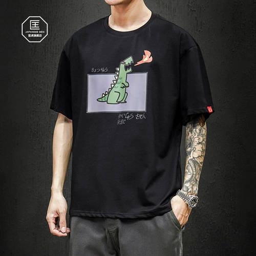 Летний мультяшный динозавр, трендовая футболка с коротким рукавом в стиле хип-хоп, большой размер