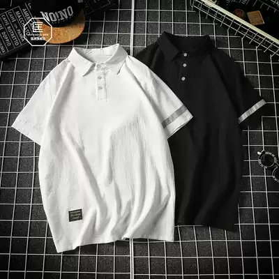 Summer Japanese sticker lapel polo shirt men's fat plus size loose Joker short sleeve fat Tide brand half sleeve