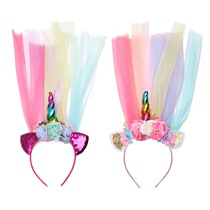 Childrens Unicorn Mesh Hairband Christmas Birthday Ball Party Flower Headdress Unicorn Headband