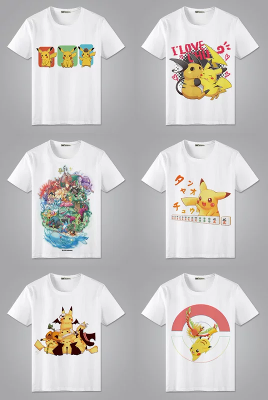 Pokemon Pokemon Pokémon Pikachu Phim Hoạt Hình Anime T-Shirt Nam và Nữ Sinh Viên Ngắn Tay Áo