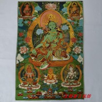 Thang-ga Tibetan Thangka Green Tara Buddha Statue Tibetan Buddha Hanging Painting Gold Silk Weaving Gold Silk Embroidery Painting Decorative Painting
