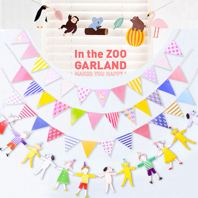 Birthday Party Festive of the Decorative Pull Flag Triangle Flag Girl Hearts Kindergarten Classroom Placement Supplies Small Colorful Flags