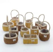 Straw flower basket succulent rattan flower pot wicker hand-held flower basket bamboo woven dried flower flower arrangement small basket for souvenirs