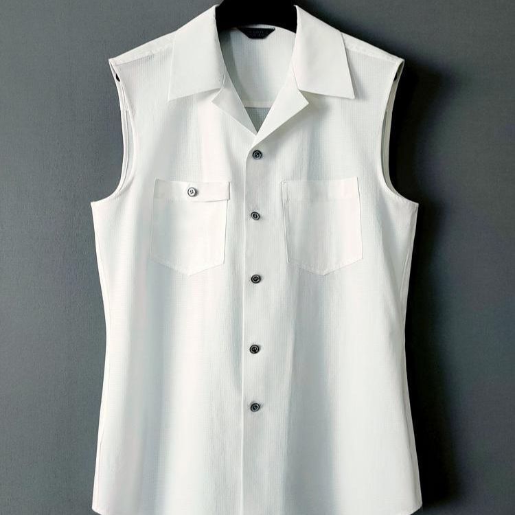Trendy Men's Large Size 150kg Quick-Drying Sleeveless Shirt Trendy Men's Accessible Luxury Fashion Cut-Sleeve Top Cuban Collar White Shirt Summer 2 Trendy Men's Large Size 150kg Quick-Drying Sleeveless Shirt Trendy Men's Accessible Luxury Fashion Cut-Sleeve Top Cuban Collar White Shirt Summer 2
