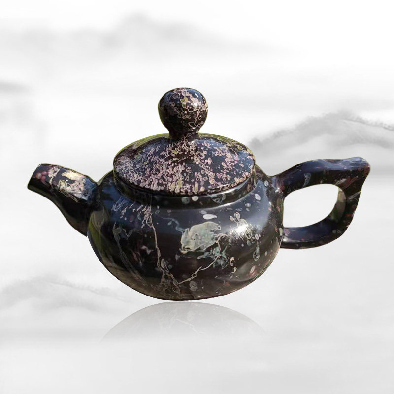 Natural plum blossom jade teapot raw mineral jade teapot jade pot