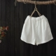 Mùa hè 2019 mới văn học co giãn cao eo cotton và quần short vải lanh phụ nữ lỏng lẻo thường xuyên cotton mỏng chân rộng quần - Quần short