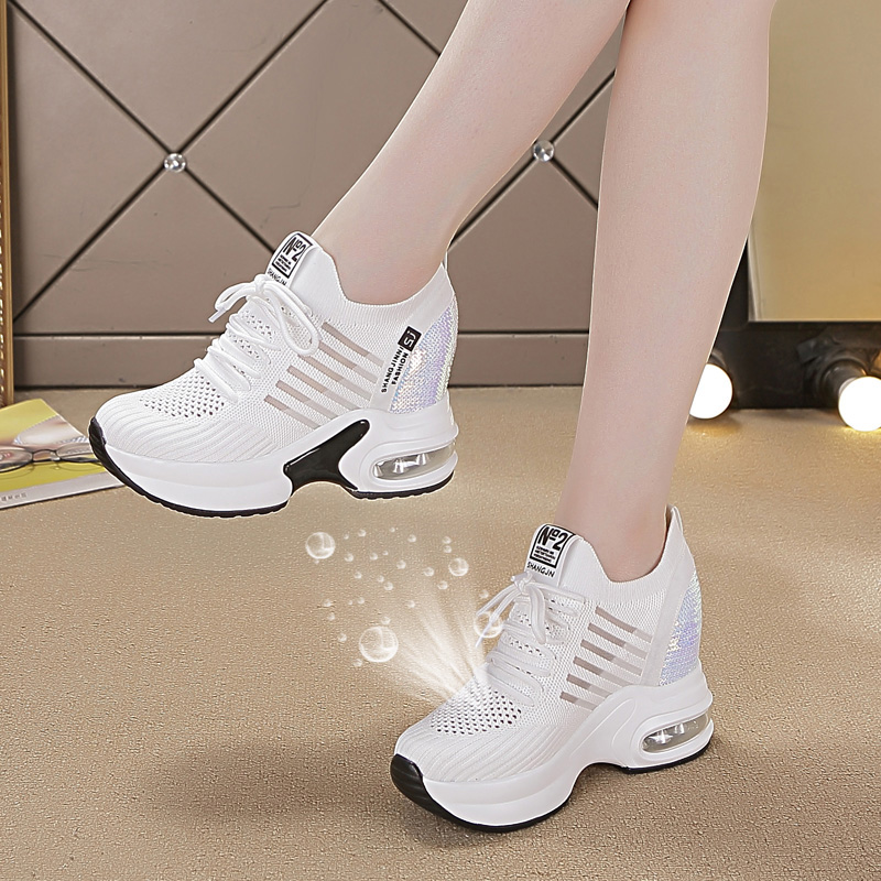 Mesh sneakers women's spring and summer 2020 new Joker thin breathable casual thick bottom small white interior increased women's shoes tide