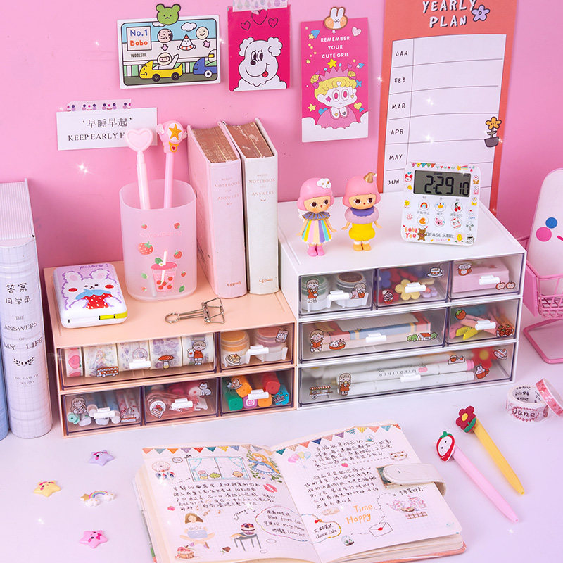 ins wind drawer type containing box girl's heart student desktop bar Chirpy Display Frame Plastic Debris small box