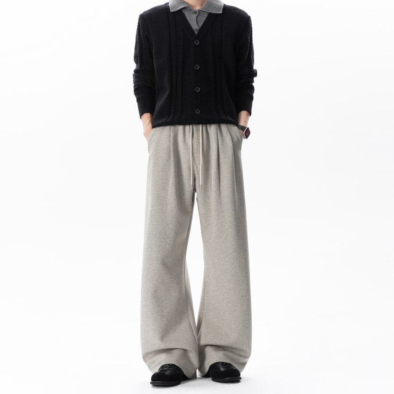 Blry A-Line Casual Sports Style Loose Sweatpants for Men, Autumn Drapey Wide-Leg Pants with Drawstring Elastic Waist, Gray Long Pants Blry A-Line Casual Sports Style Loose Sweatpants for Men, Autumn Drapey Wide-Leg Pants with Drawstring Elastic Waist, Gray Long Pants