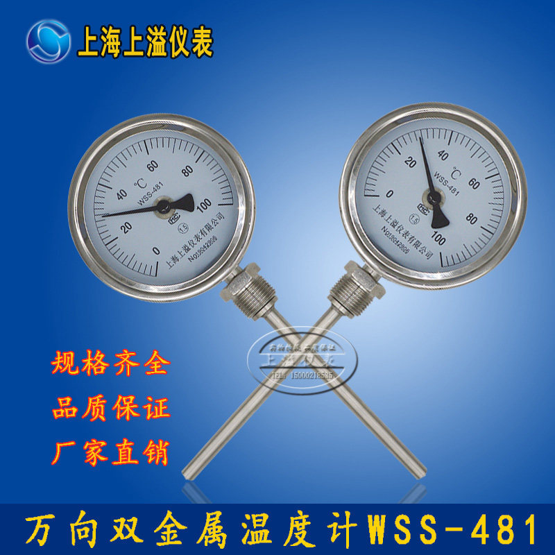 Shanghai meter stainless steel universal type double metal thermometer WSS-481 0-100 200 degrees 300