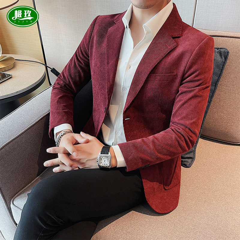 Corduroy Blazer for Men, Slim Fit, Business Fashion, Trendy, Stylish Casual Suit, High-End Casual Suit for Men