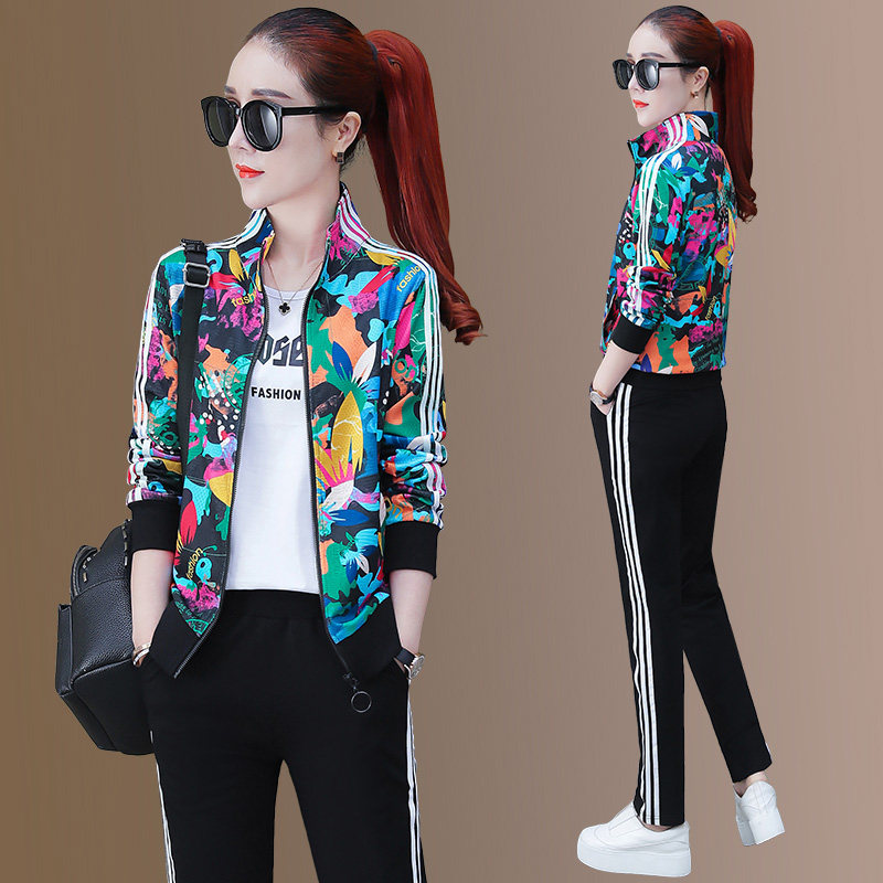 Casual Sports Suit Women 2022 Spring Autumn New Korean Version Fashion Foreign Palate With Great Size and Three Sets Tide