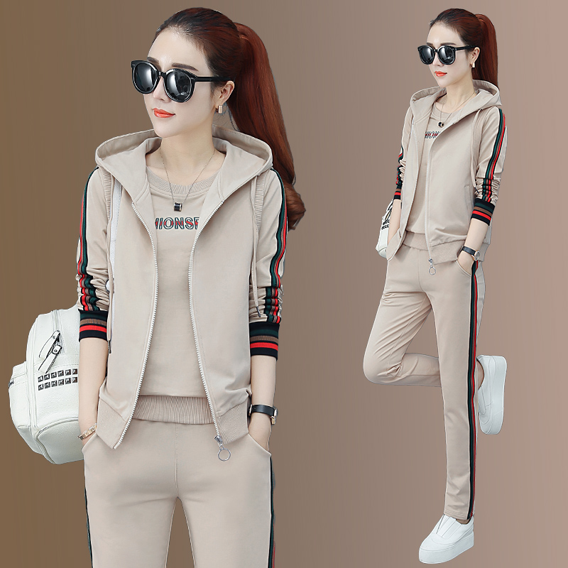 Casual sportswear suit women's spring and autumn 2022 new three-piece fashion long-sleeved loose hooded sweatshirt women's clothing