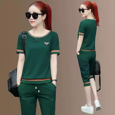 2021 summer new women's fashion short sleeve Capri pants Korean casual sportswear set women's foreign style two-piece set