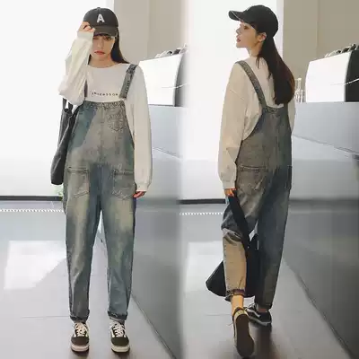 Pregnant women pants outside wear baby bag pants autumn and winter 2020 new fashion spring and autumn loose large size denim trousers tide mother