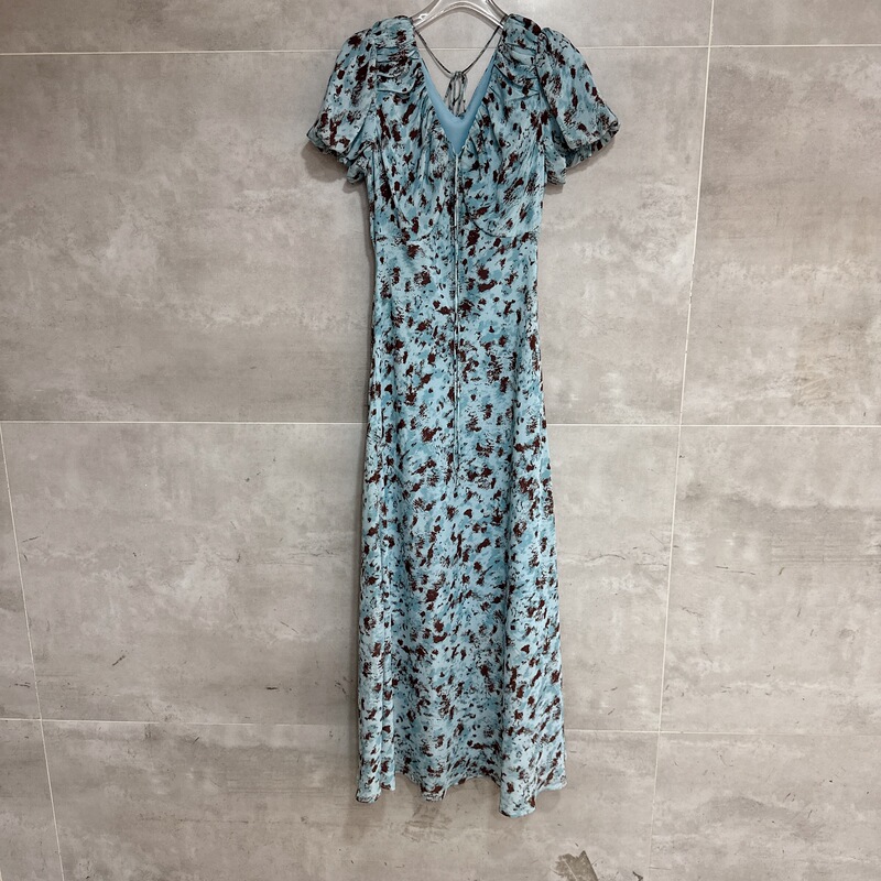 D6101 French Resort Style Printed Dress for Women, Summer V-Neck Short-Sleeved Blue Long Dress, Stylish and Gentle Style Dress