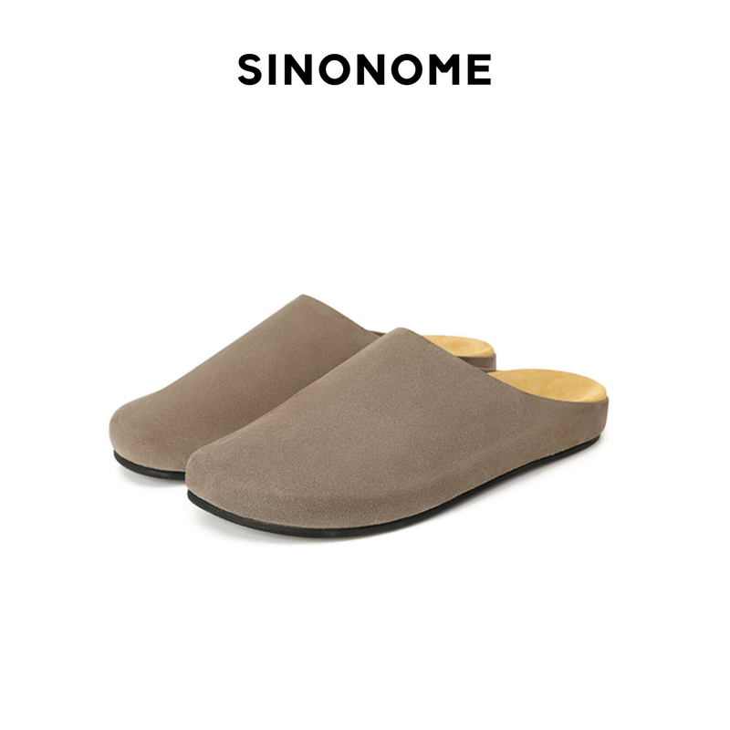 Sinonome Genuine Leather Imported Cowhide Suede Slip-On Shoes Mules Birkenstock-Style Closed-Toe Half Slippers Mules
