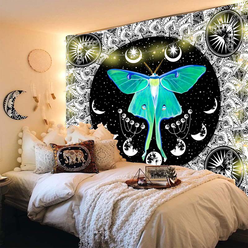 Psychedelic mandala butterfly hanging cloth dream plant wall cloth galaxy space bedroom background cloth starry sky partition curtain