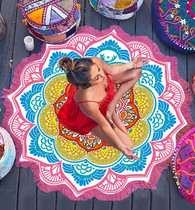 Lotus-shaped Mandala Bohemian Tapestry Round Oversized beach towel Fringed edge Outdoor Yoga towel mat
