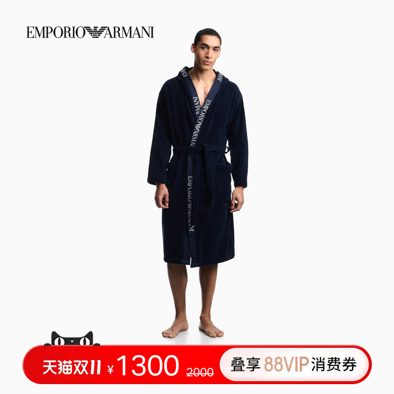 Emporio Armani/Armani 26 New Autumn and Winter Men's Pure Cotton Skin-Friendly Soft Long-Sleeved Hooded Nightgown Emporio Armani/Armani 26 New Autumn and Winter Men's Pure Cotton Skin-Friendly Soft Long-Sleeved Hooded Nightgown