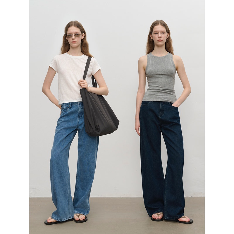 Mc Three Colors | Retro Classic Loose Straight-Leg Practical Slimming High-Waisted Blue Jeans Maison Cecile Mc Three Colors | Retro Classic Loose Straight-Leg Practical Slimming High-Waisted Blue Jeans Maison Cecile