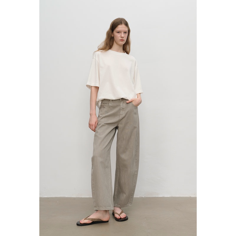 Mc Cement Gray Distressed Soft Loose Slimming Curved Cropped Sickle Jeans Maison Cecile Mc Cement Gray Distressed Soft Loose Slimming Curved Cropped Sickle Jeans Maison Cecile