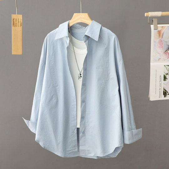 2025秋季新款简约百搭纯色衬衫上衣女装宽松衬衣春秋纯棉外套开衫
