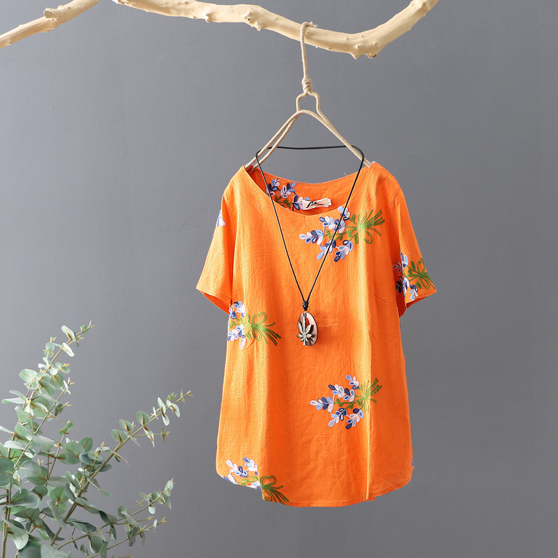 2020 mùa hè mới Floral T-Shirt ngắn tay sauor ngắn vòng cổ áo t-shirt bottomtop