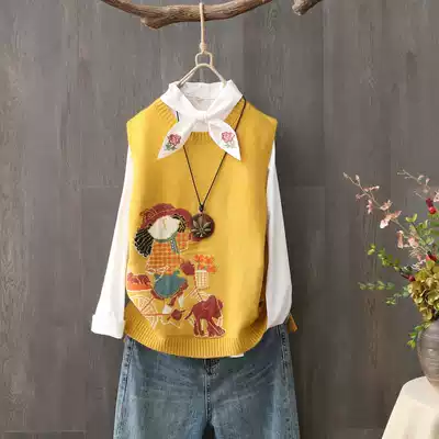 Literary and artistic fresh short knitted waistcoat female round neck pullover student wool vest autumn and winter sleeveless sweater waistcoat