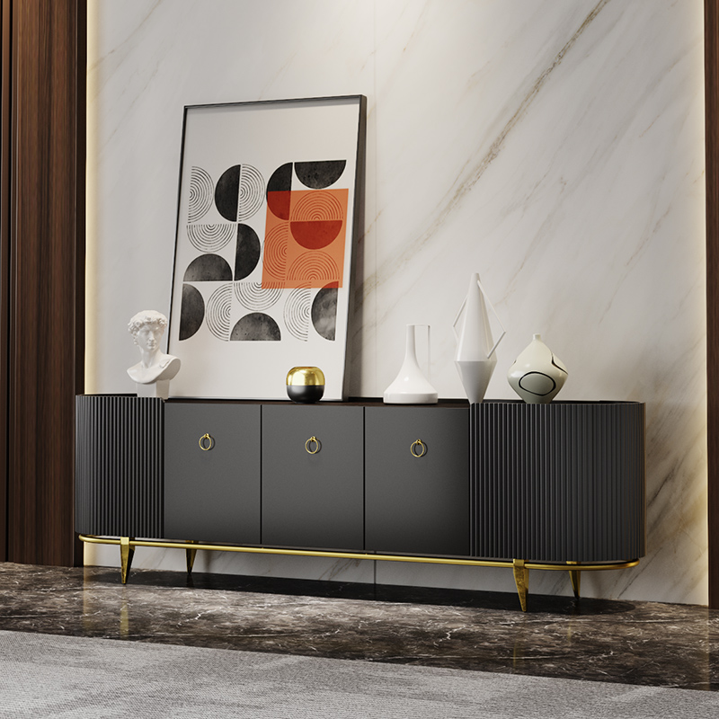 Italian minimalist luxury TV cabinet coffee table modern simple black living room floor cabinet villa tall TV cabinet 