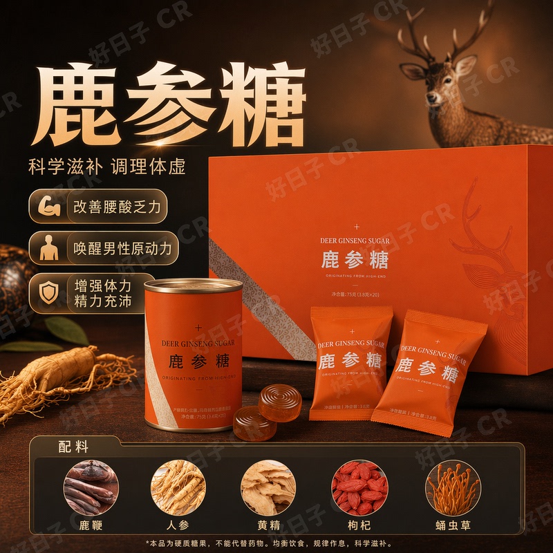 Yanshi Deer Ginseng Candy, Deer Whip Candy, Male Conditioning and Nourishing Supplements to Enhance Physical Strength, Adult Ginseng and Deer Whip Supplements for Addressing Physical Weakness