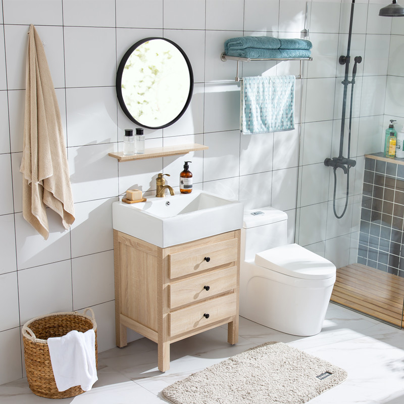 Nordic Modern Minimalist Bathroom Bath Cabinet Combined Solid Wood Wash Terrace Floor Type Small Family Wash Basin Dressing Room