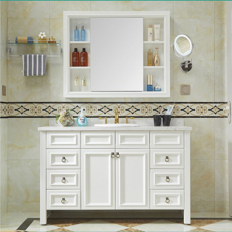 American bathroom cabinet combination Oak powder room washbasin Bath cabinet Wash Taipei European floor-to-ceiling solid wood washbasin