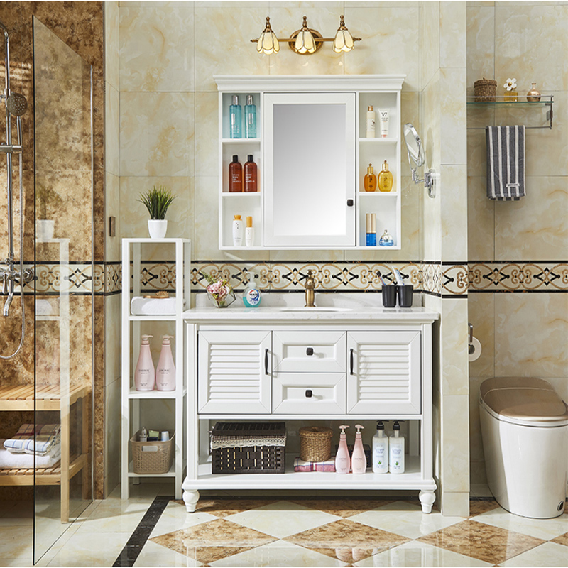 American Oak Wood Solid Wood Bath Cabinet Combined European-style Floor Countryside Modern Wash Table Wash Washbasin Bath Cabinet