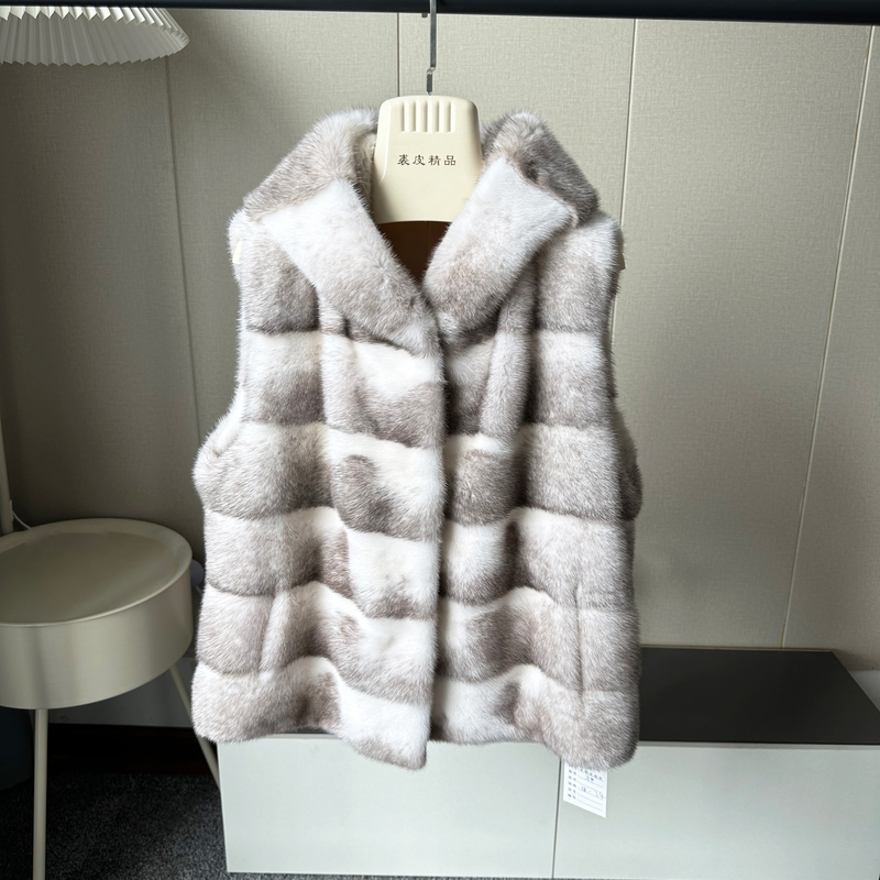Imported Silver Cross Mink Fur Vest with Hood, Young Style Mink Fur Coat, Short Mink Fur Vest for Women Imported Silver Cross Mink Fur Vest with Hood, Young Style Mink Fur Coat, Short Mink Fur Vest for Women