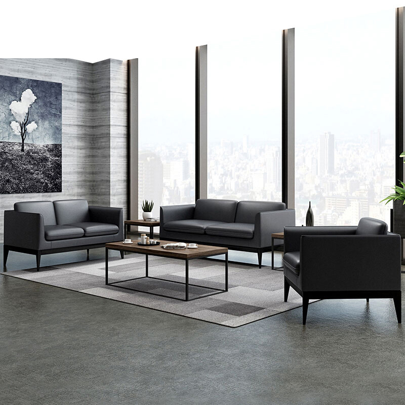 Office sofa business reception simple meeting guests single person three person office leather sofa coffee table combination