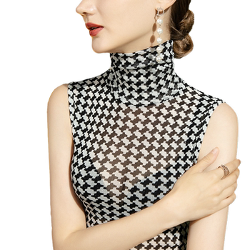 2026 spring high collar lace bottoming top for women sleeveless mesh thousand birds bright silk with sexy see-through vest