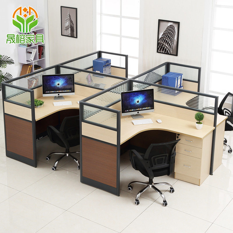 Staff office desk and chair combination 4 6 people simple office furniture multi-person staff computer desk screen card position