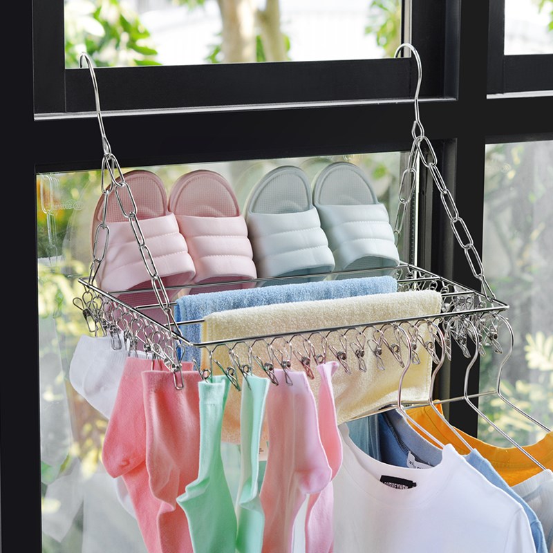 Stainless steel window drying rack multi-function telescopic hanging balcony shelf window sill drying rack shoe rack artifact
