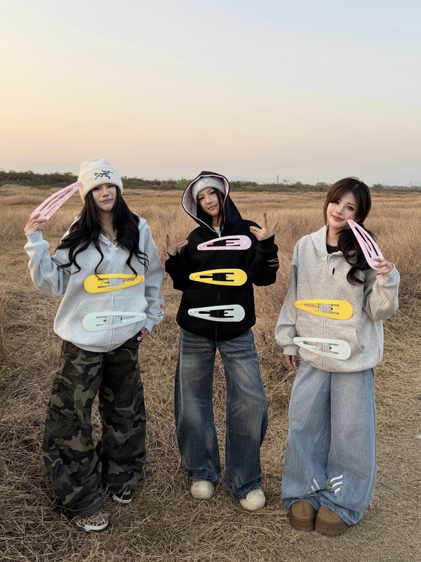 Xiaoyu Is a Salty Fish Original Design ins Colorful Detachable Hair Clip Fun Zipper Hooded Cardigan Jacket