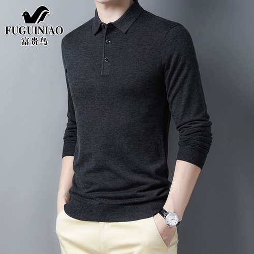 Демисезонная футболка, лонгслив для отдыха, мужской шерстяной приятный телу свитер, для мужчины среднего возраста