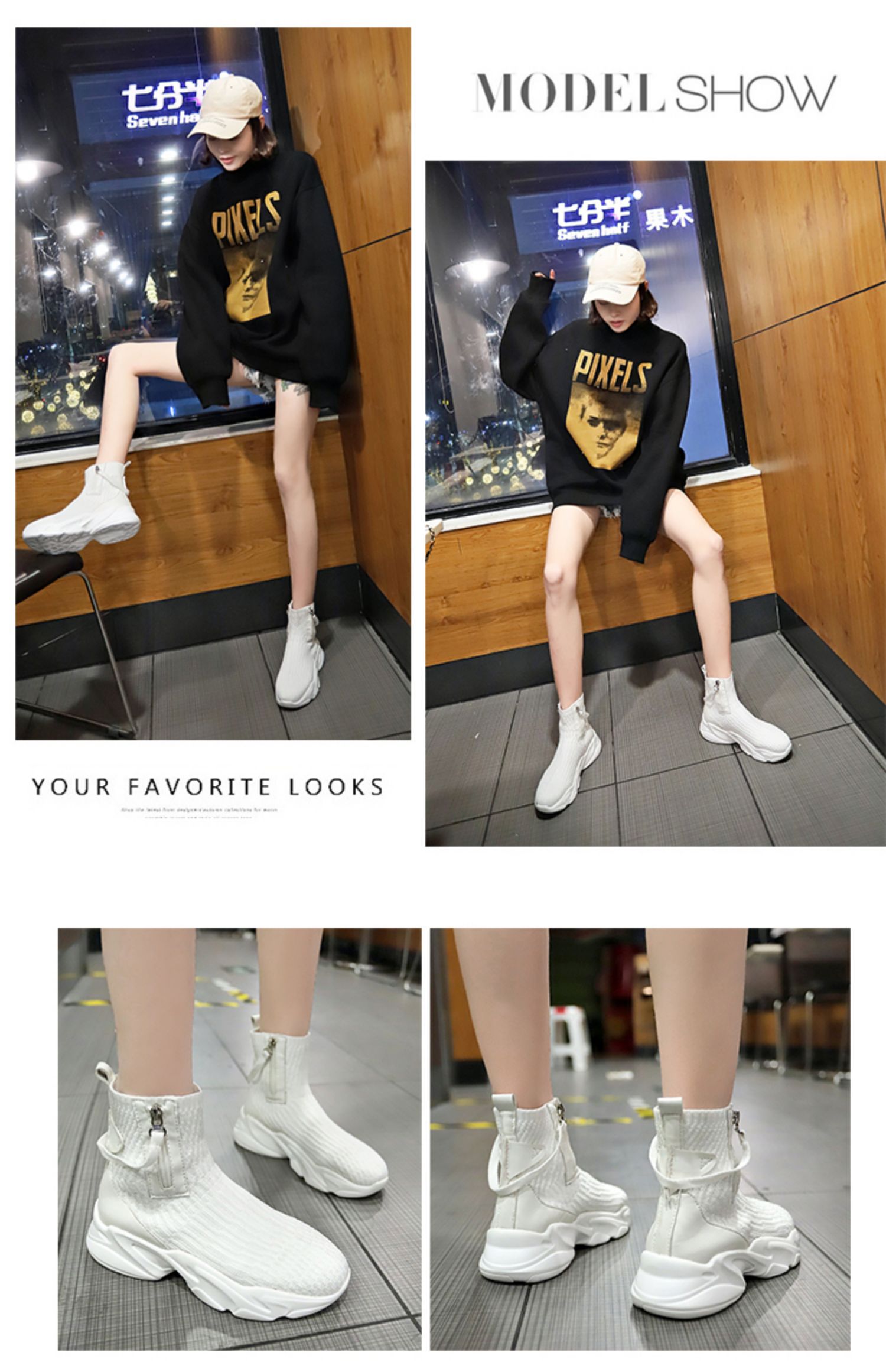Mùa hè 2019 mới vớ co giãn nữ phiên bản Hàn Quốc của ulzzang thủy triều hoang dã lưới thoáng khí high-top sneakers - Giày cao gót sục thể thao độn đế