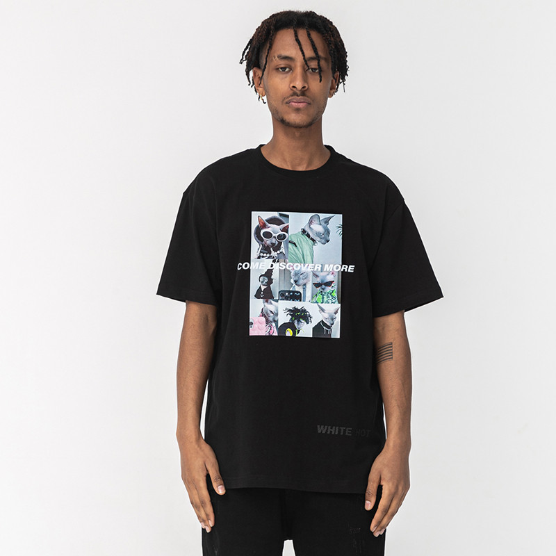 WHITE HOT Sfinks Cat Collection Print Letter Leisure Short Sleeve T-shirt Couple Style